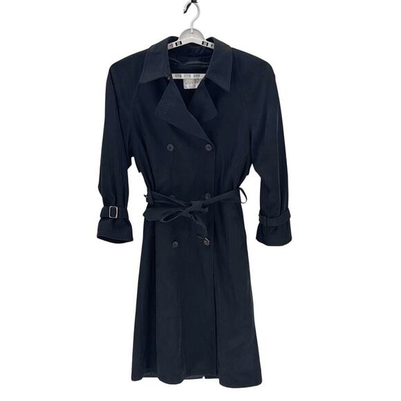 Jones New York Belted long Trench Coat charcoal Black wool removable liner Large - Picture 1 of 6